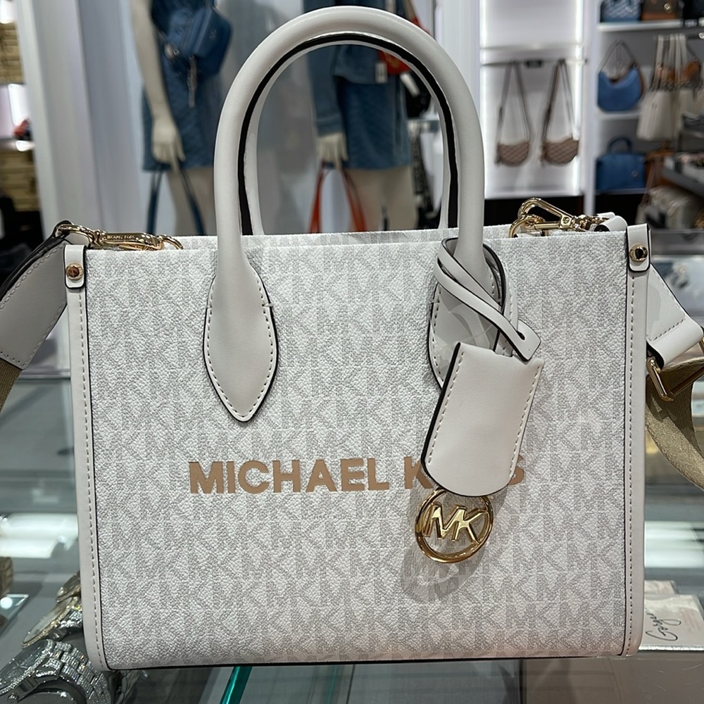 Michael Kors Mirella Small Signature Logo Shopper Top Zip Crossbody XBODY Bag MK